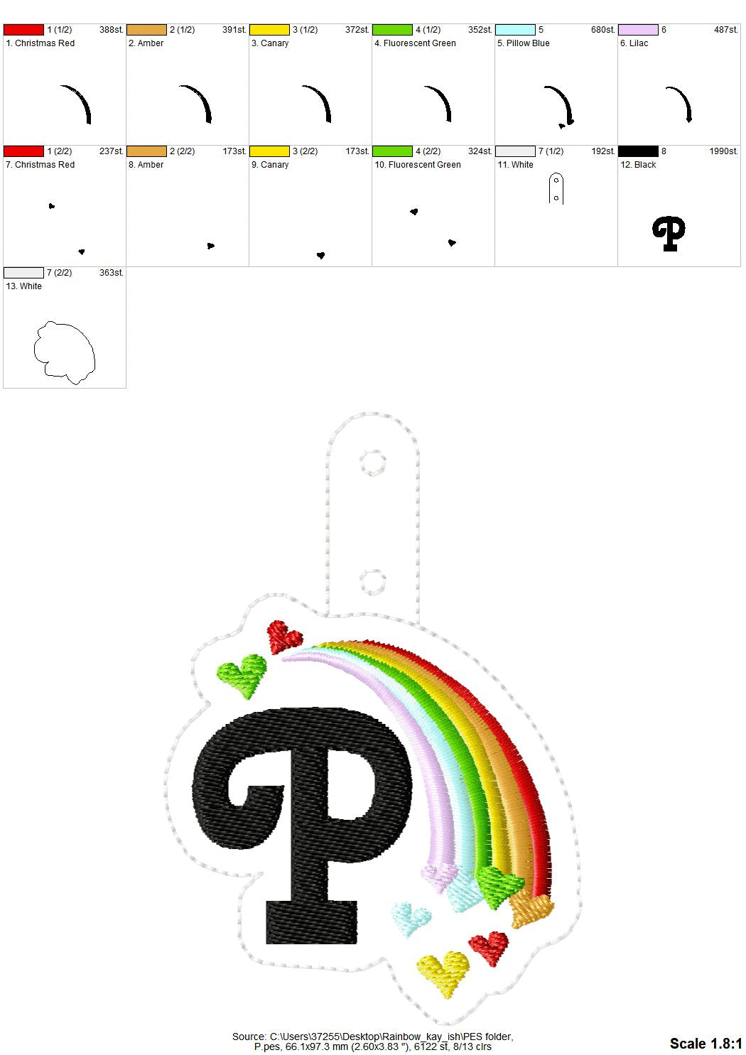 Falling Heart Rainbow Monogram Keychain