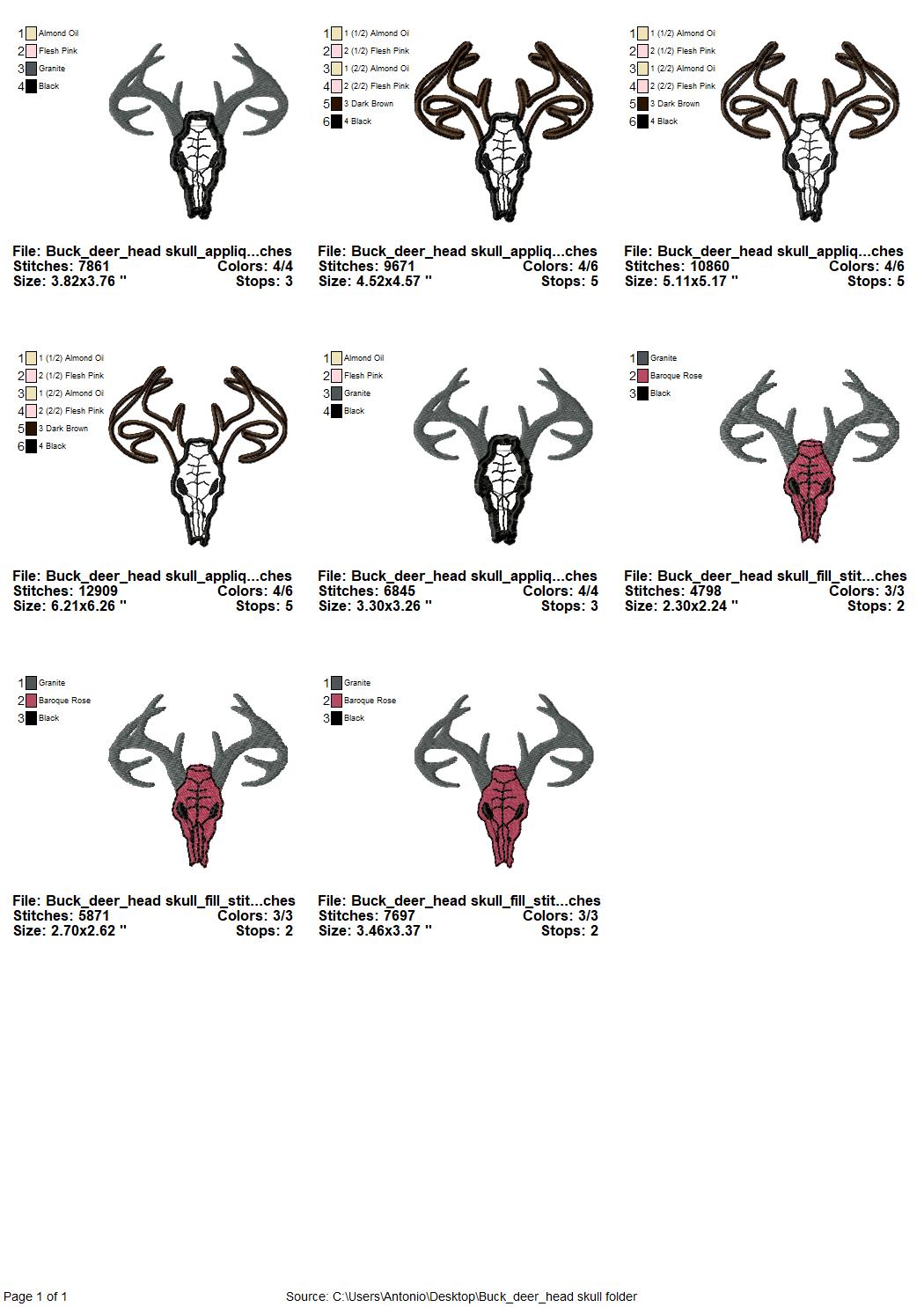 Buck Deer Skull Applique