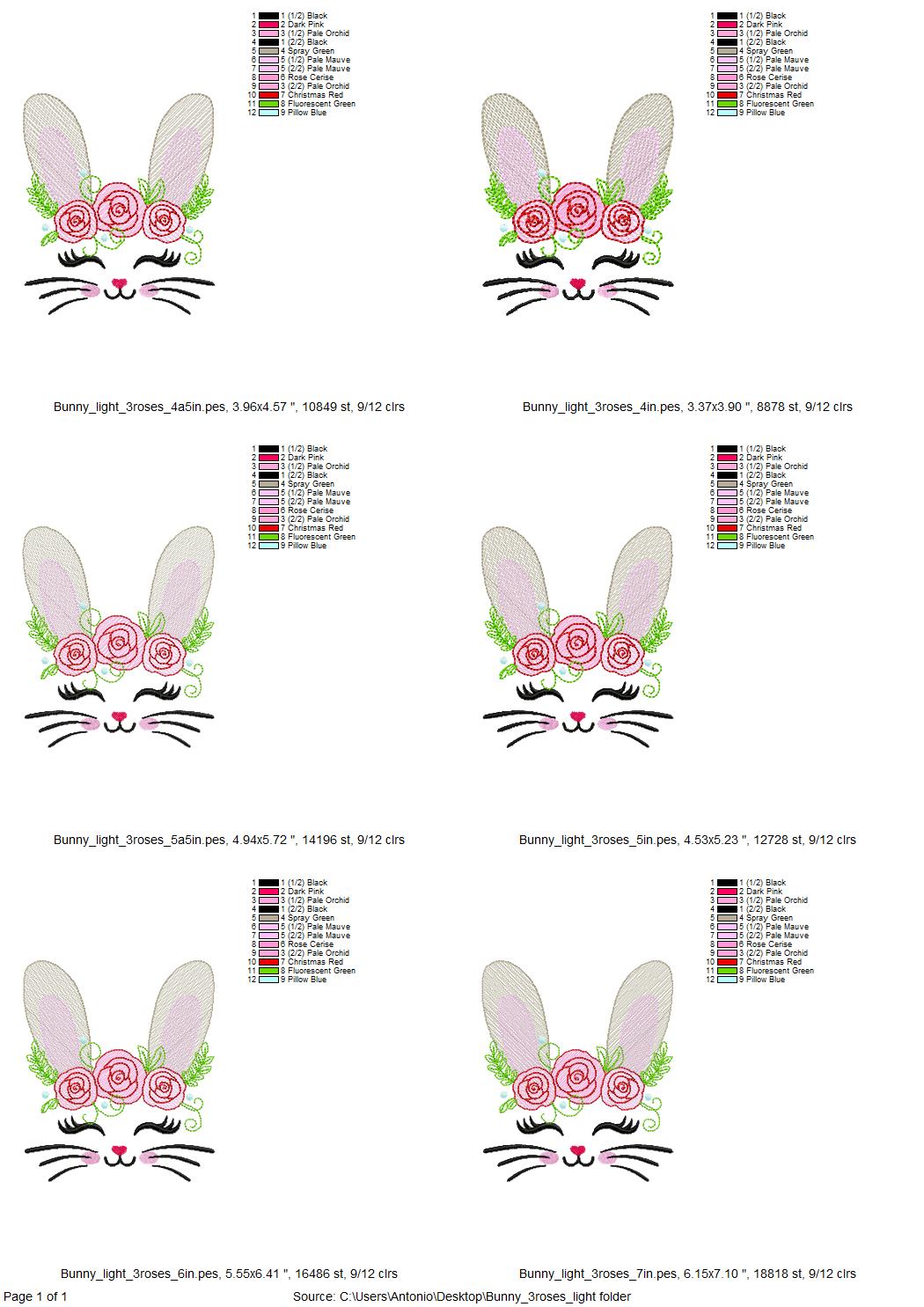 Light Stitch Bunny with Roses
