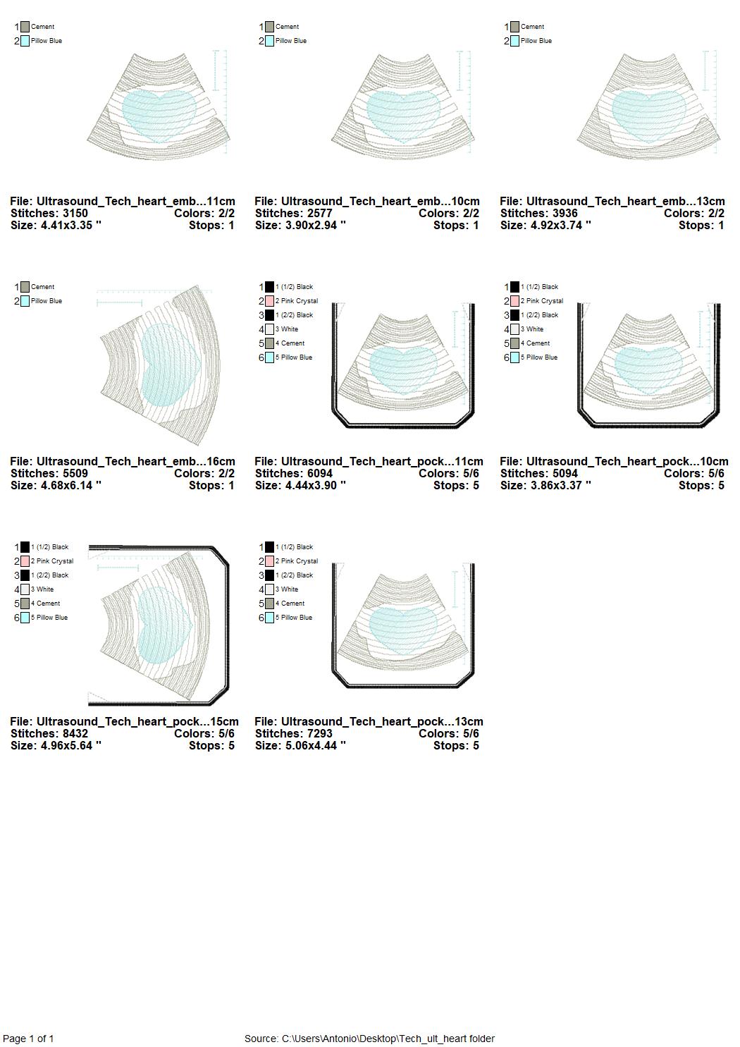 Love Ultrasound Tech Pocket – Sizes 4" 4.5" 5" 6" 7" Digital Embroidery File | Artapli
