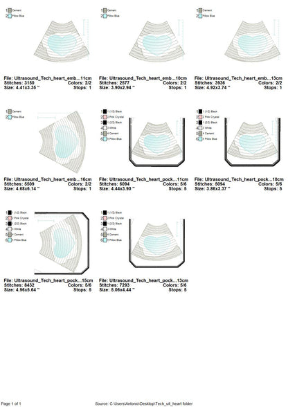 Love Ultrasound Tech Pocket – Sizes 4" 4.5" 5" 6" 7" Digital Embroidery File | Artapli