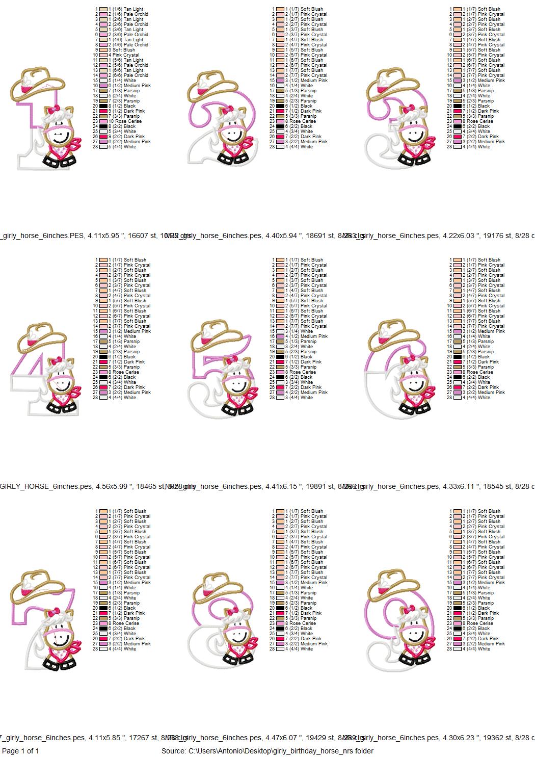 Little Cowgirl Birthday Numbers Set