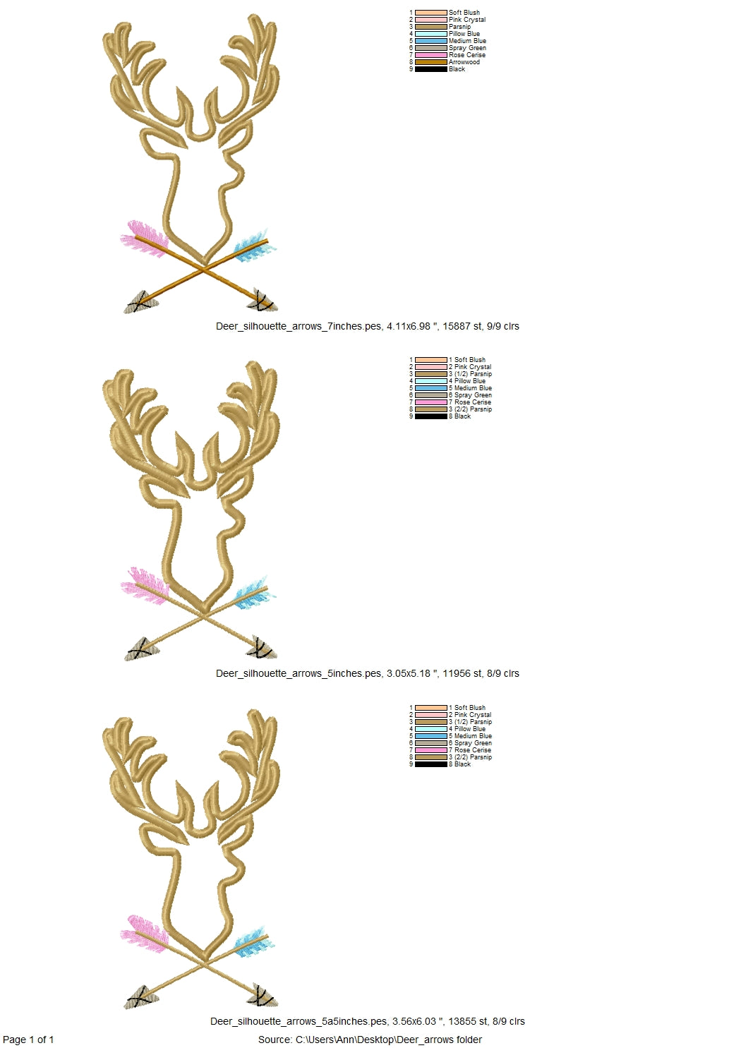 Buck Deer Head with Arrows Applique