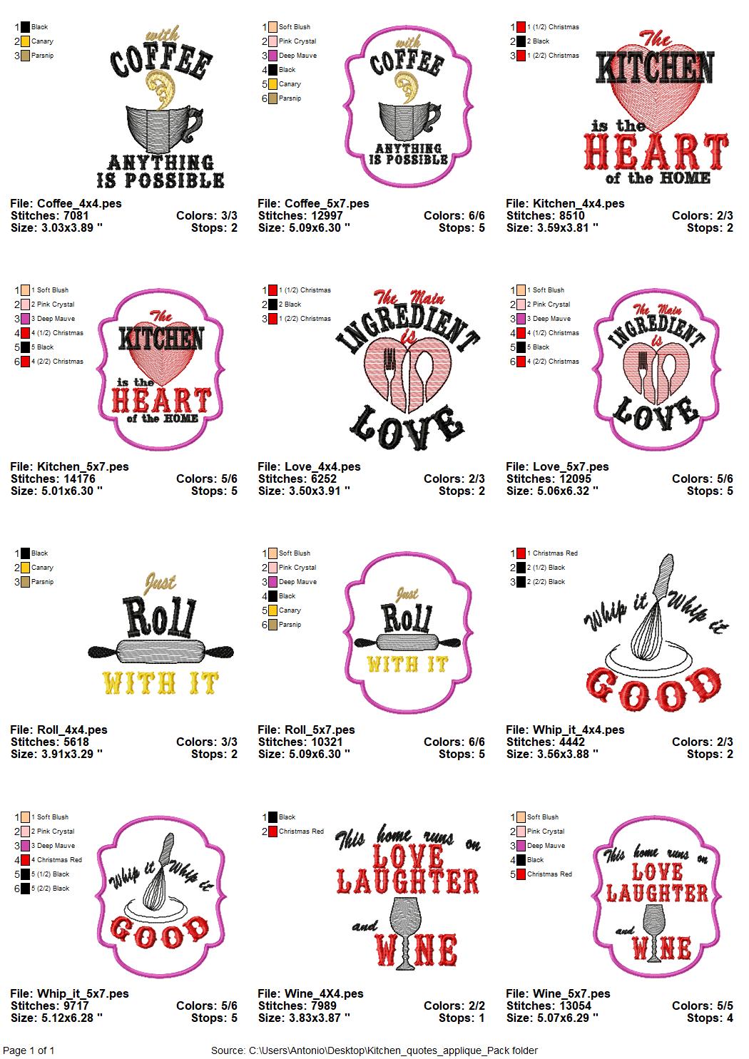 Kitchen Saying Applique Set of 6 – Instant Download | Artapli