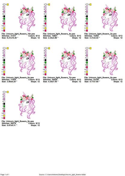 Floral crown Unicorn head summer girl – Animal machine embroidery design by Artapli