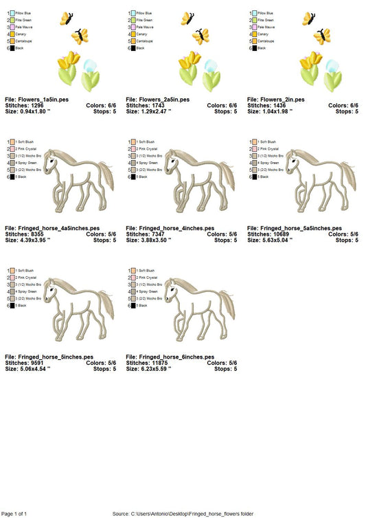 Fringed Flowers and Horse Applique