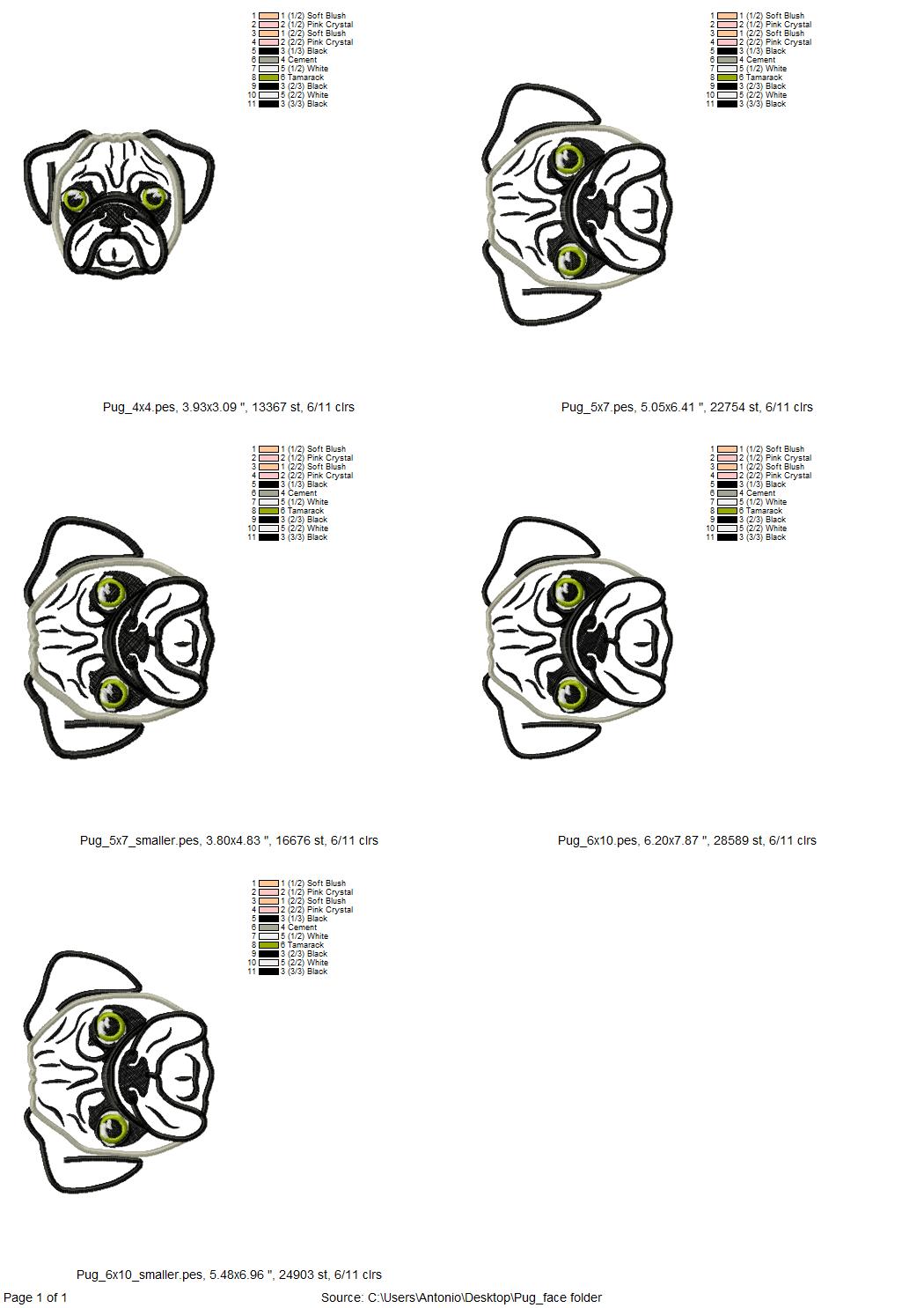 Pug Head Applique