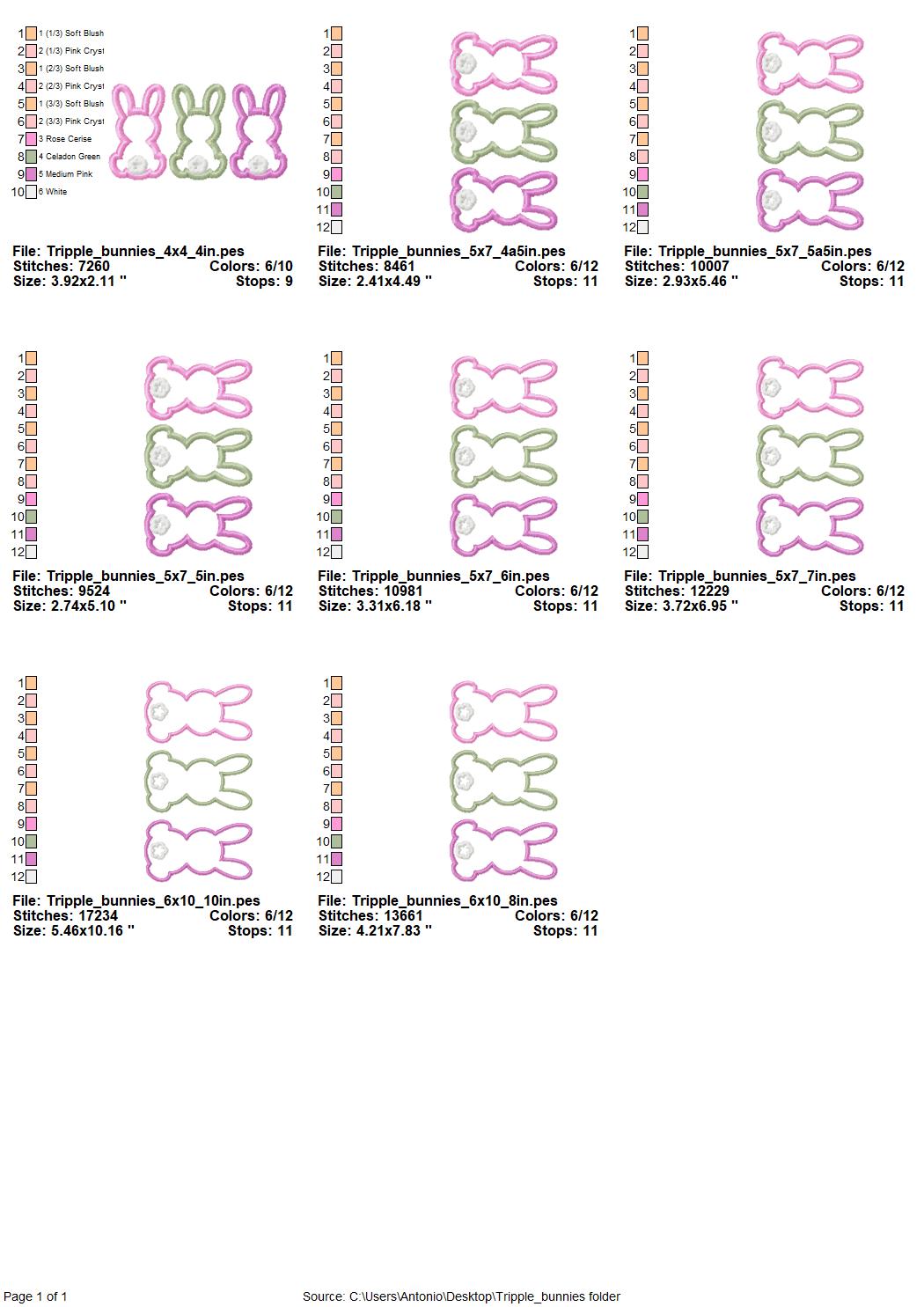 Easter Bunny Trio Applique