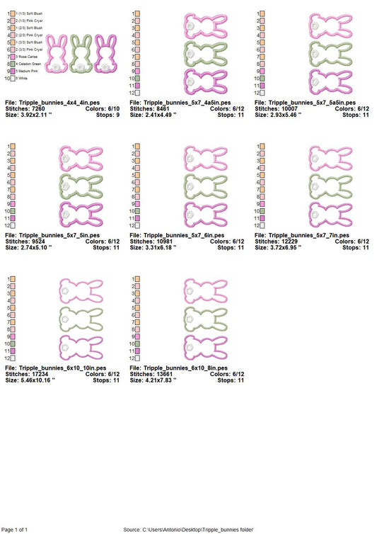 Easter Bunny Trio Applique