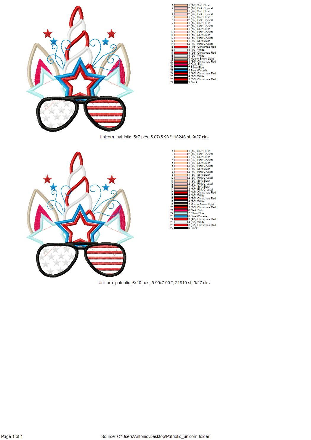 Patriotic Unicorn with Sunglasses