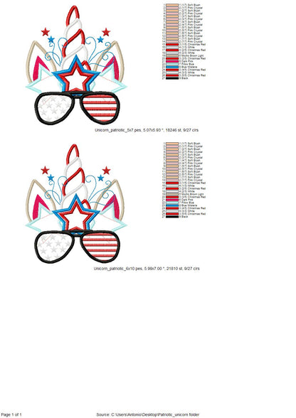 Patriotic Unicorn with Sunglasses