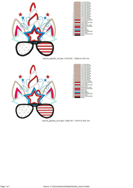 Patriotic Unicorn with Sunglasses