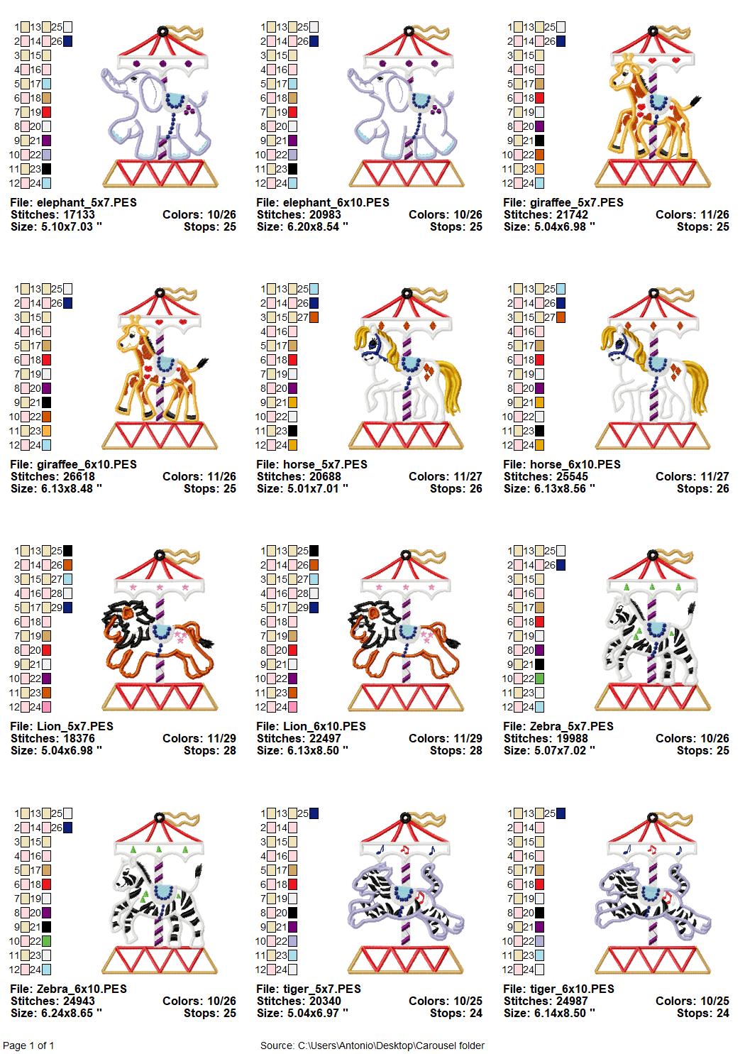 Carousel Set of 6 animal