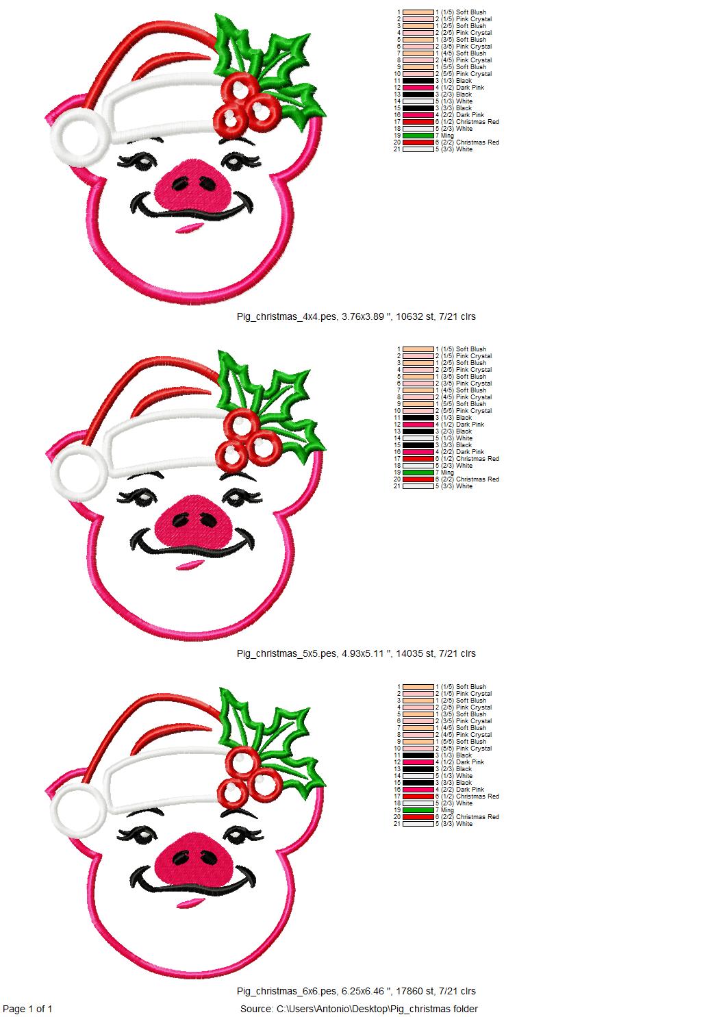 Christmas Pig with Santa Hat and Holly Flower