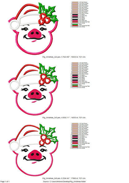 Christmas Pig with Santa Hat and Holly Flower