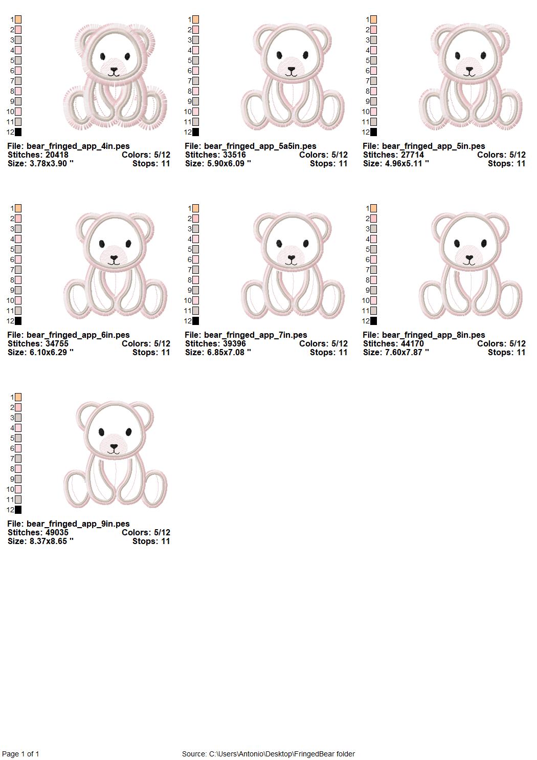 Fringed Teddy Bear Applique