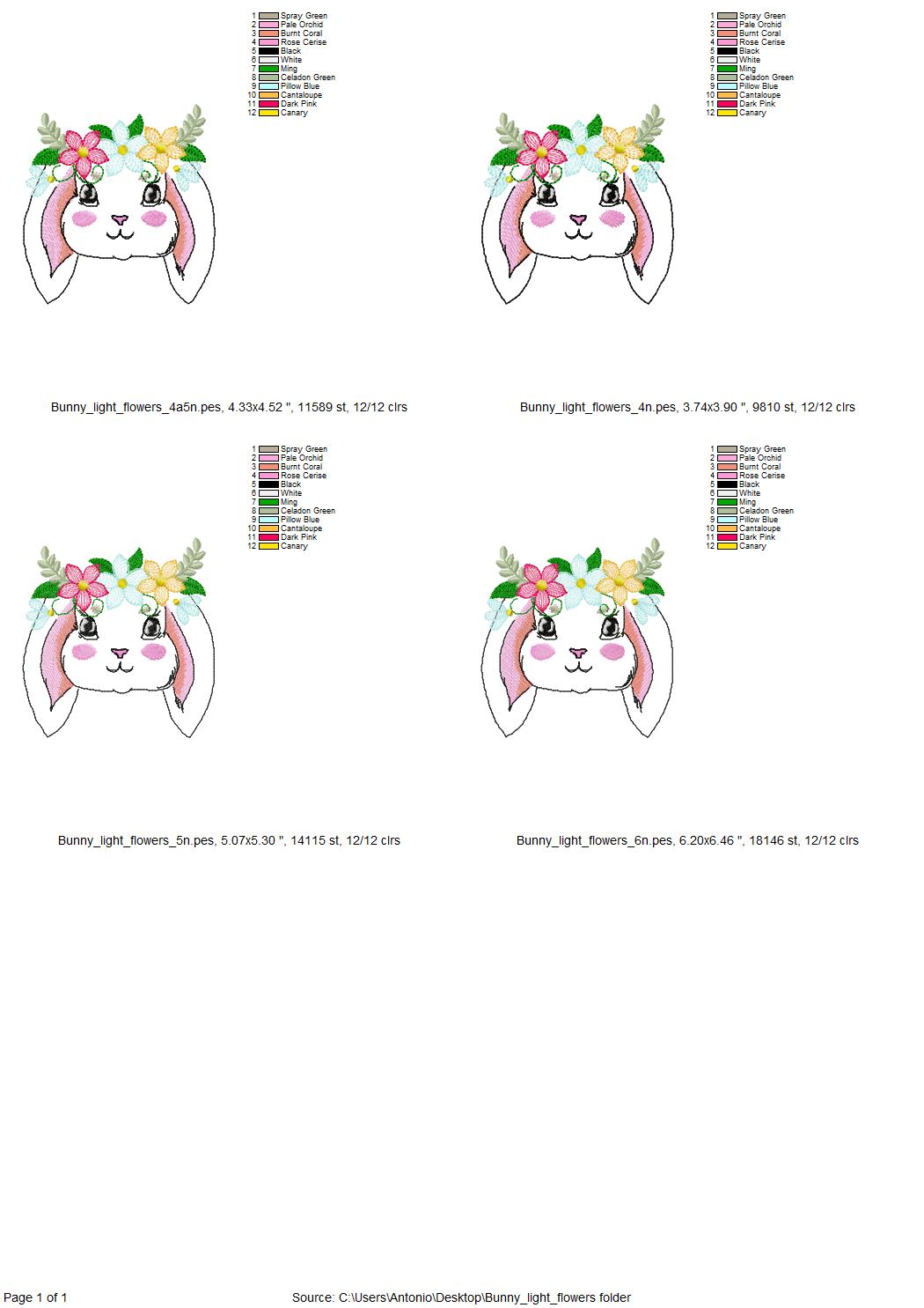 Light Stitch Bunny with Flowers