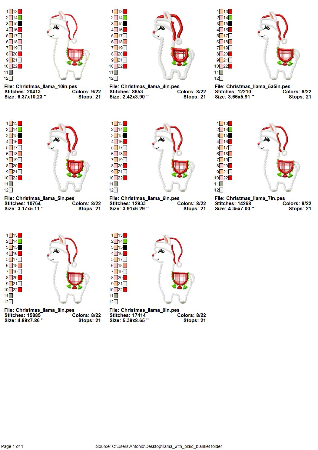 Llama with Santa Hat Applique