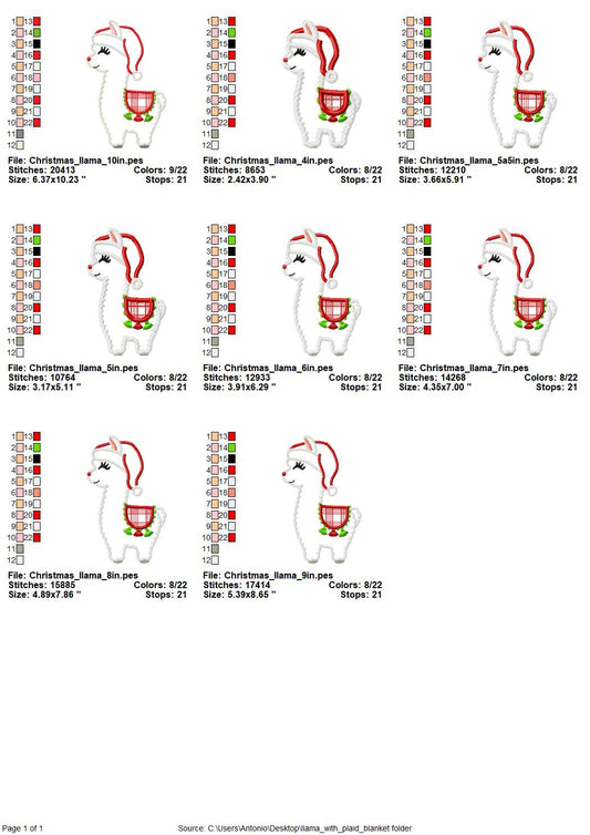 Llama with Santa Hat Applique