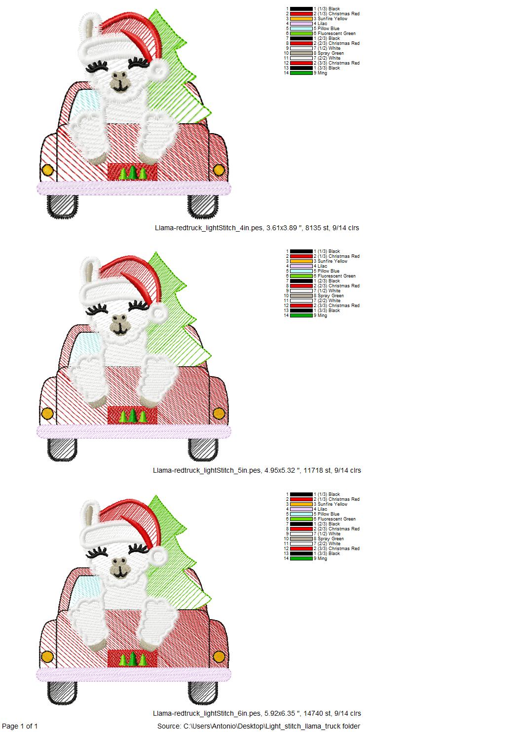 Christmas Llama on Red Truck