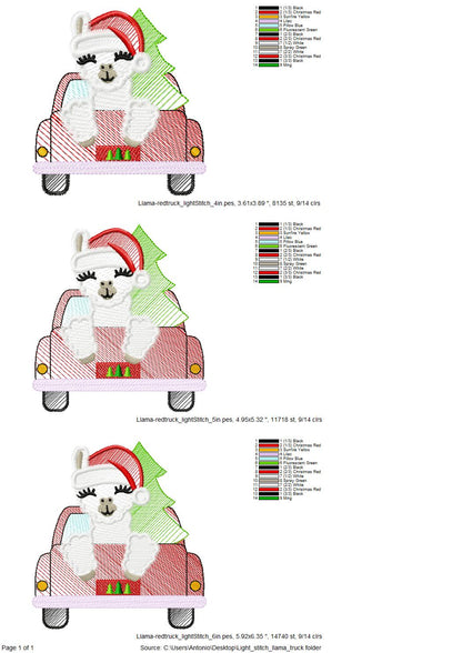 Christmas Llama on Red Truck