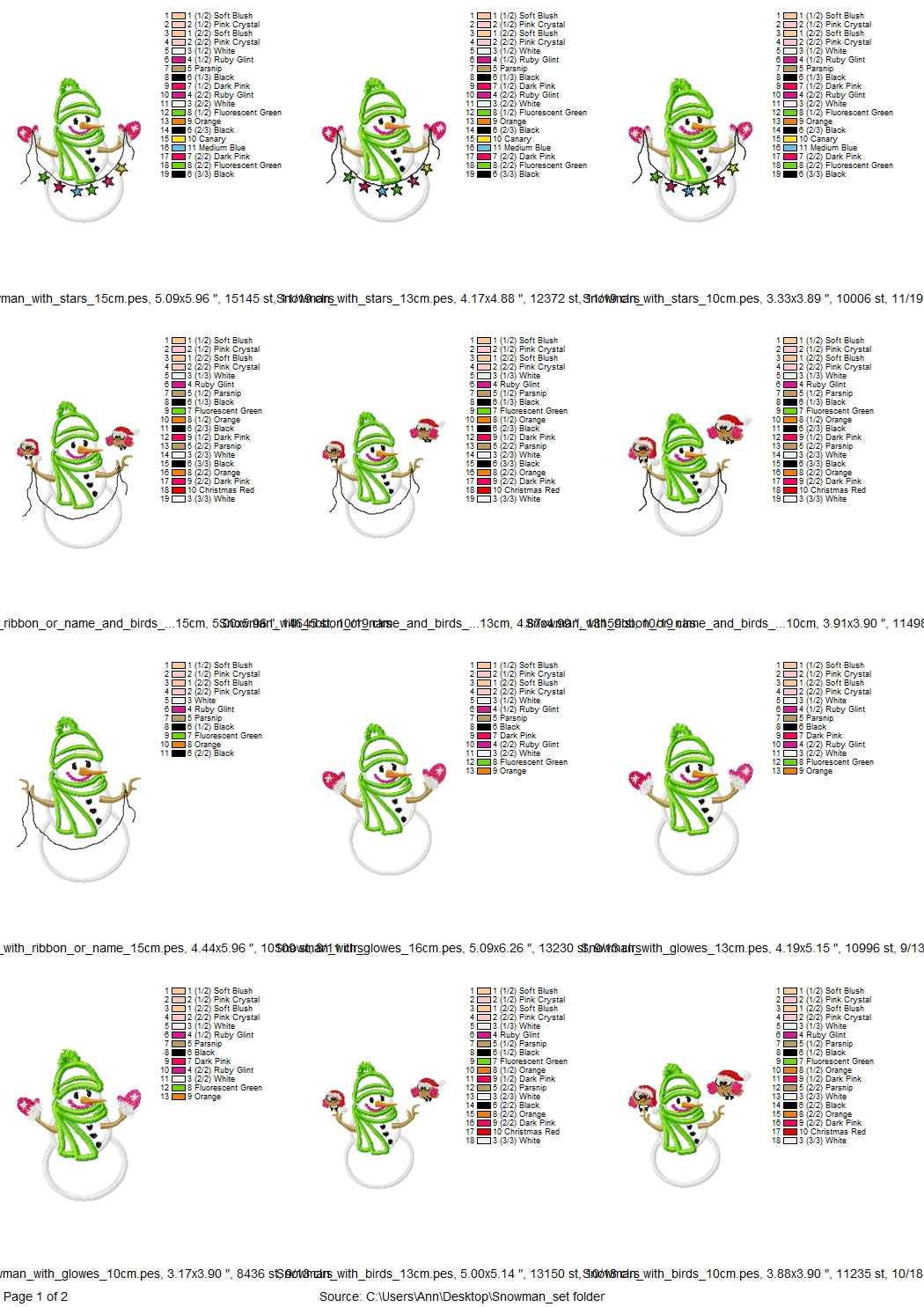 Winter Snowman SET of 11 designs, machine embroidery applique designs