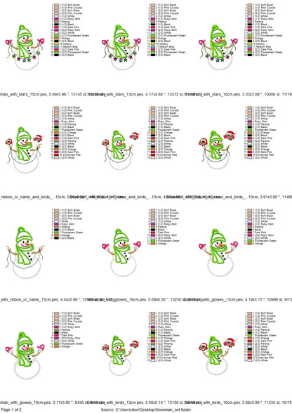 Winter Snowman SET of 11 designs, machine embroidery applique designs