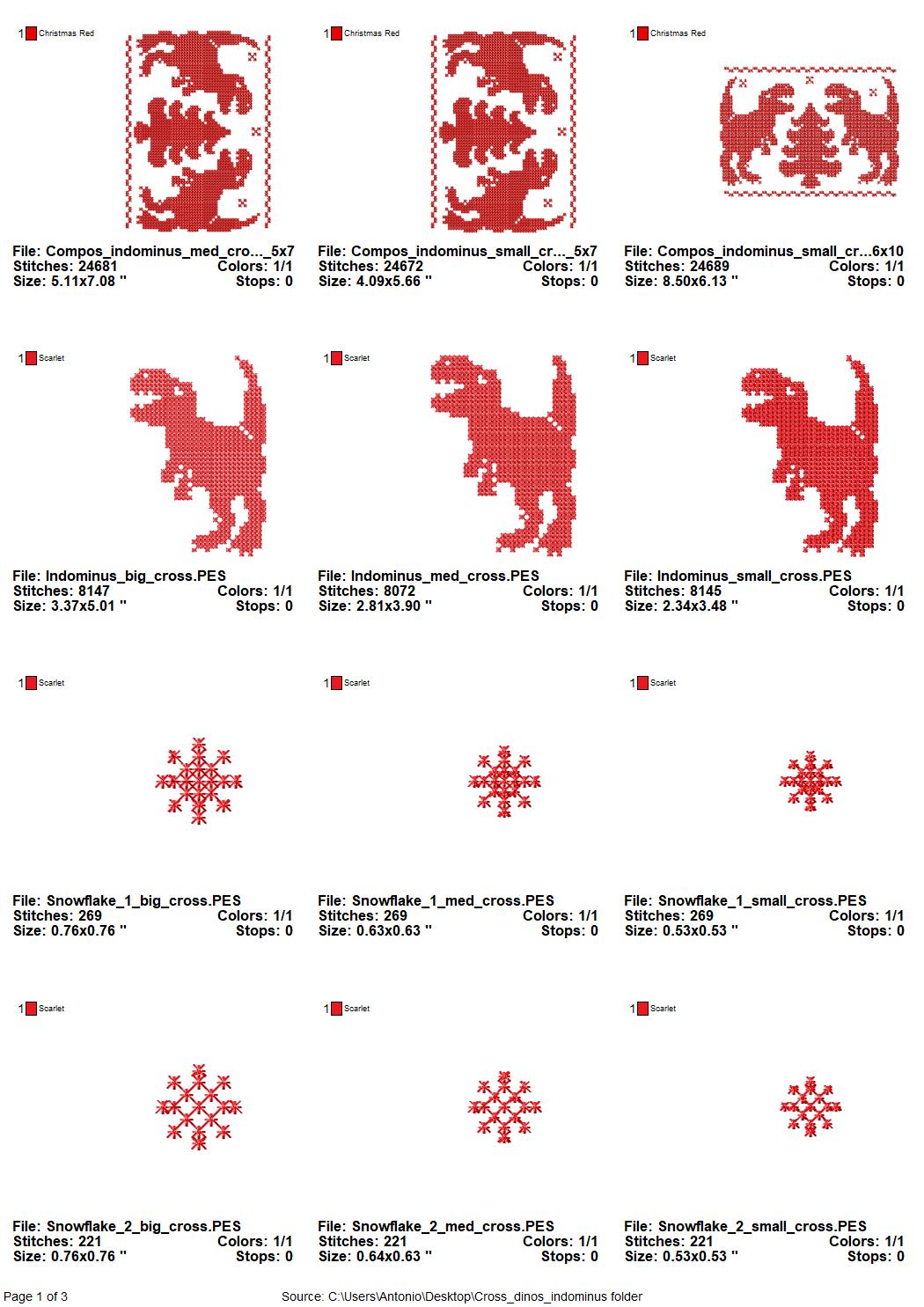 Cross Stitch T-Rex Dinosaur Christmas Tree