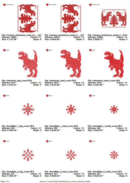 Cross Stitch T-Rex Dinosaur Christmas Tree