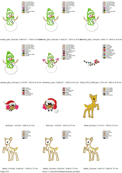 Winter Snowman SET of 11 designs, machine embroidery applique designs