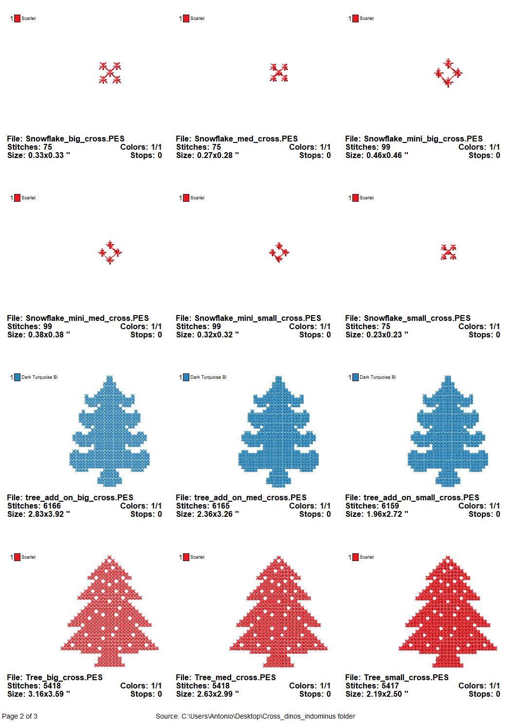 Cross Stitch T-Rex Dinosaur Christmas Tree