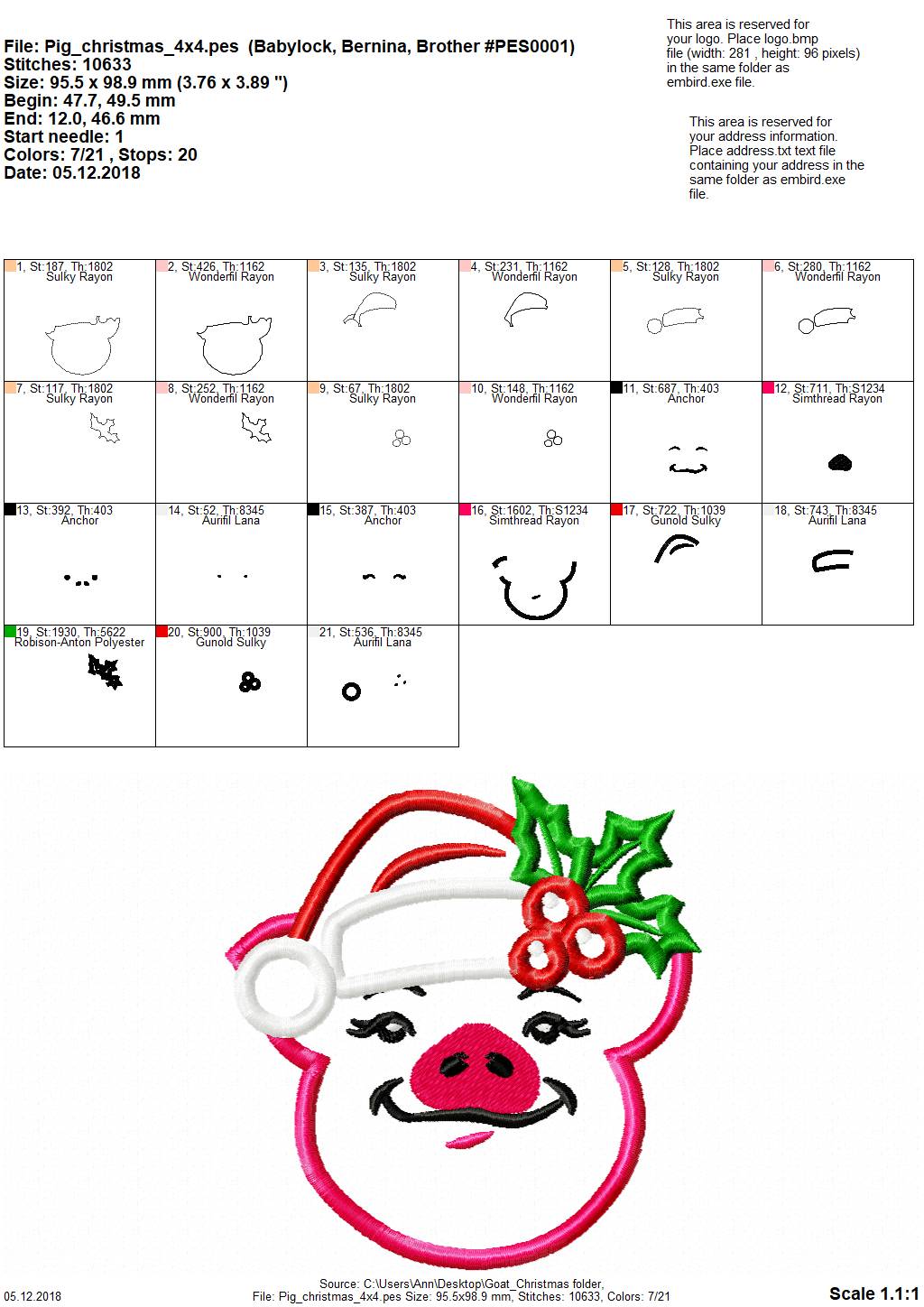 Christmas Pig with Santa Hat and Holly Flower