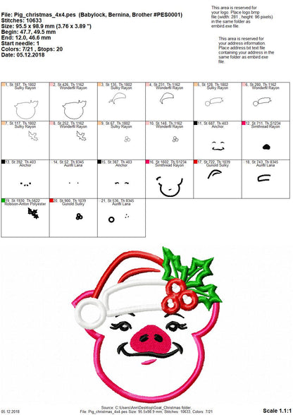 Christmas Pig with Santa Hat and Holly Flower