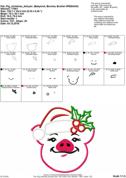 Christmas Pig with Santa Hat and Holly Flower