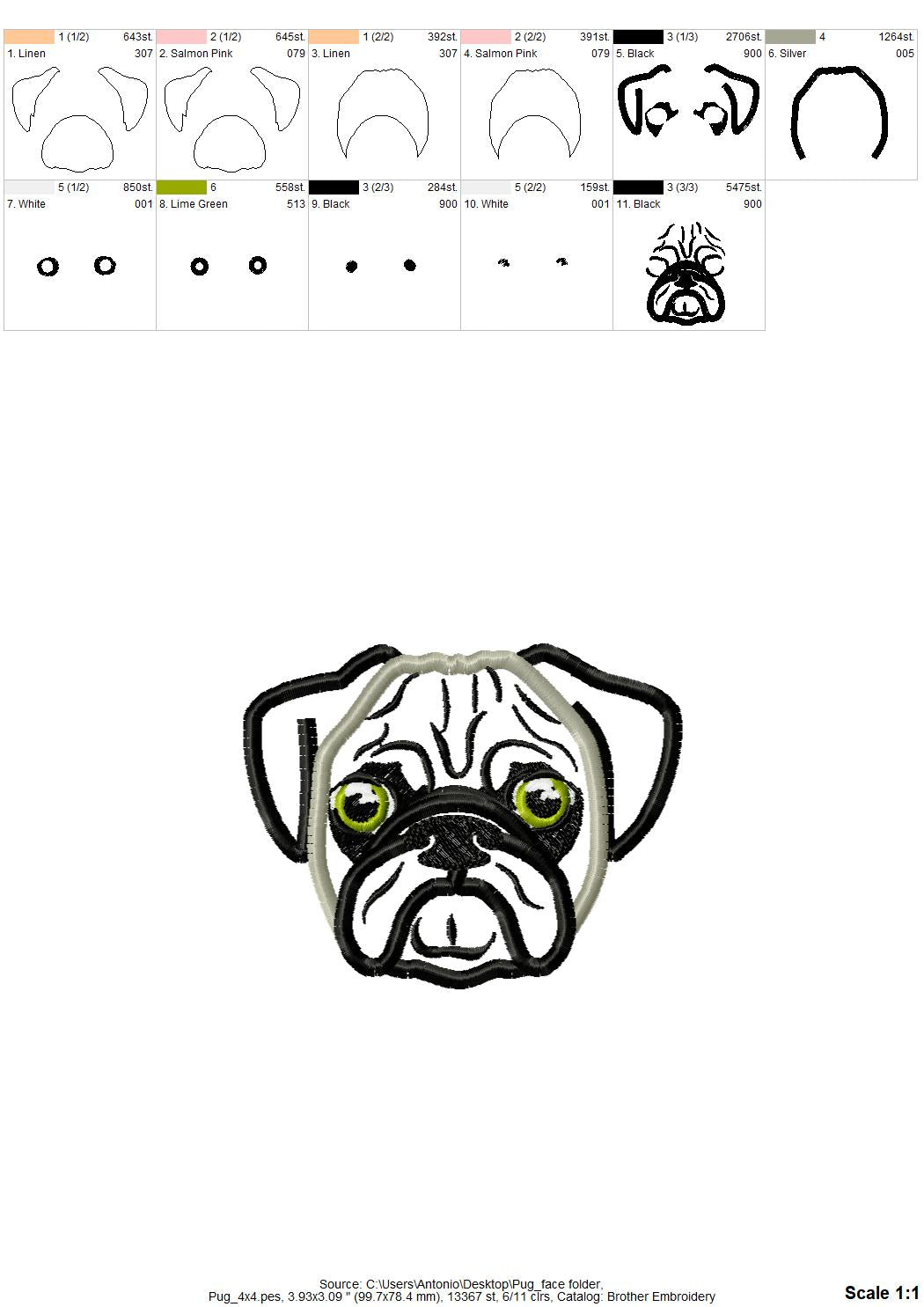 Pug Head Applique