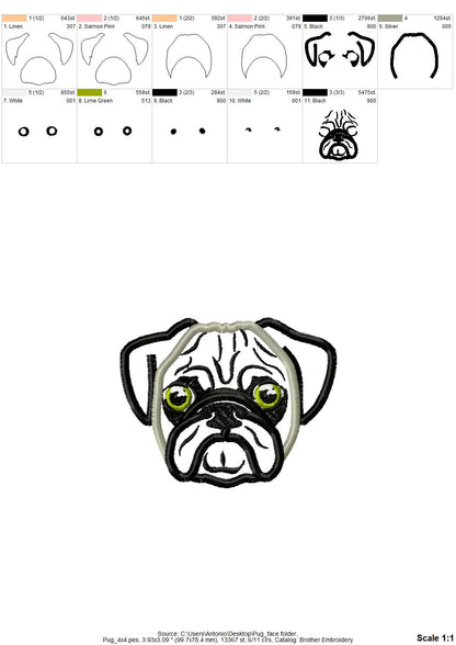 Pug Head Applique