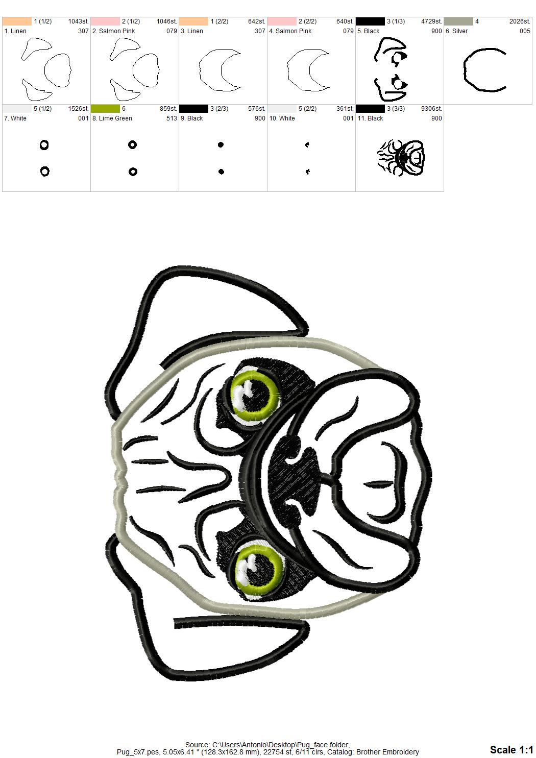 Pug Head Applique
