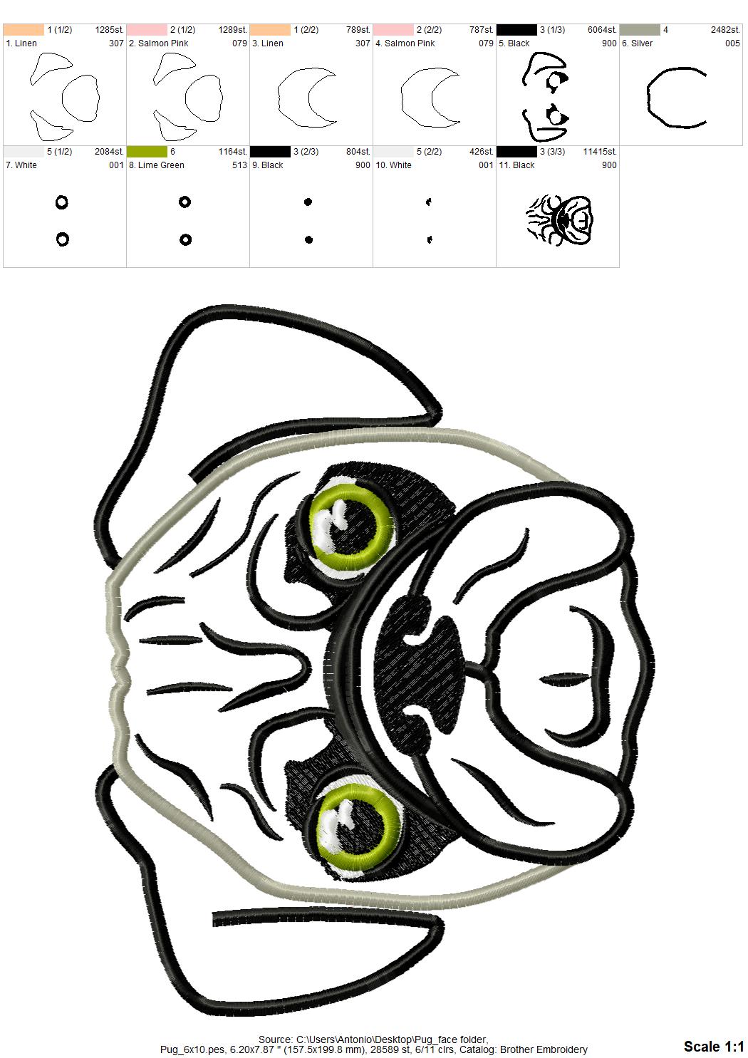 Pug Head Applique