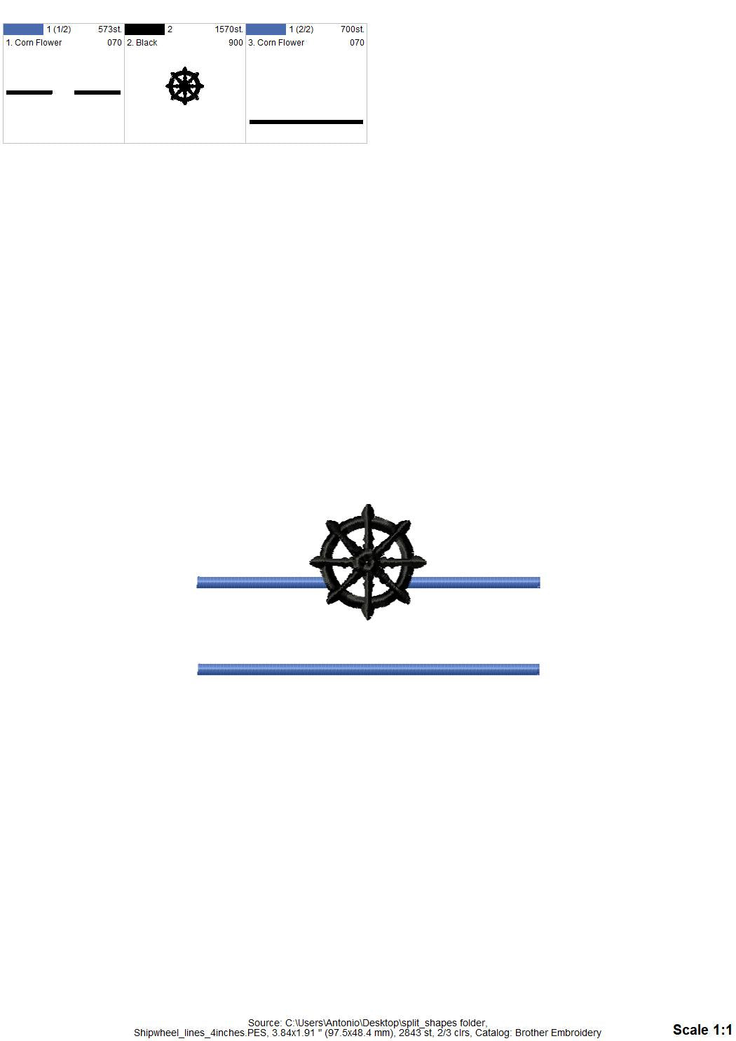 Nautical Ship wheel and anchor 2 types – Border machine embroidery design by Artapli