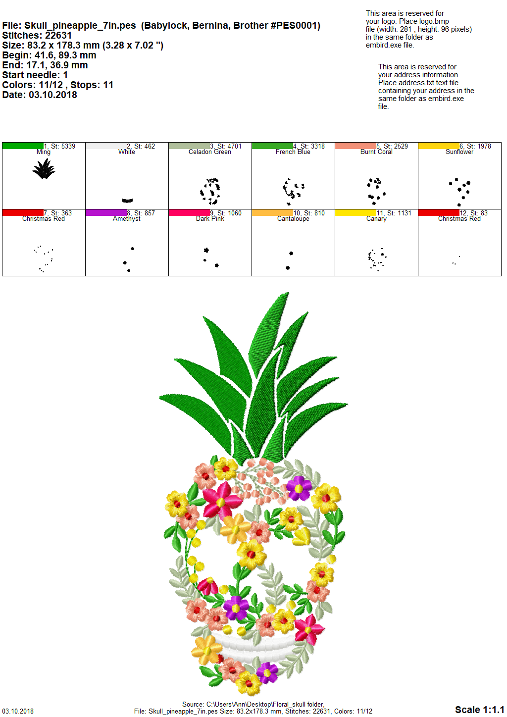 Floral Pineapple Skull