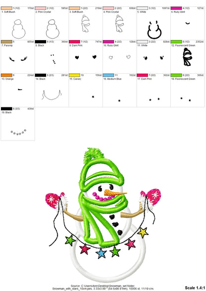 Winter Snowman SET of 11 designs, machine embroidery applique designs