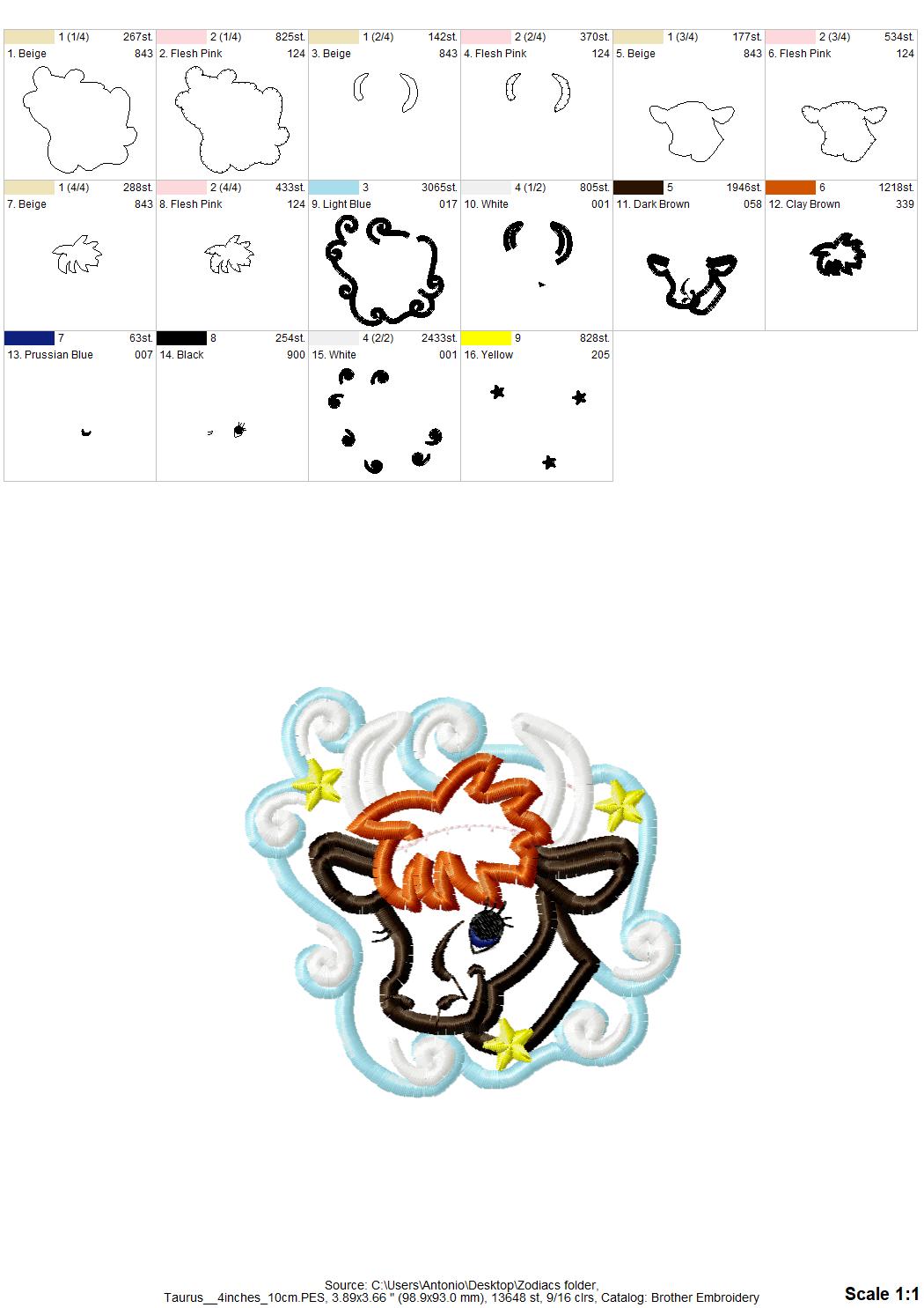 Zodiac Astrology Sign Set of 12 – Appliqué embroidery design by Artapli