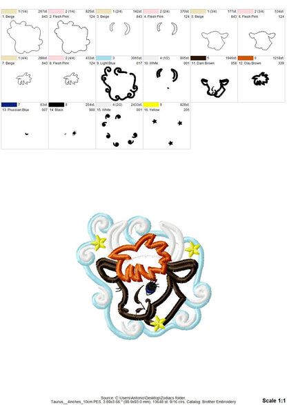 Zodiac Astrology Sign Set of 12 – Appliqué embroidery design by Artapli