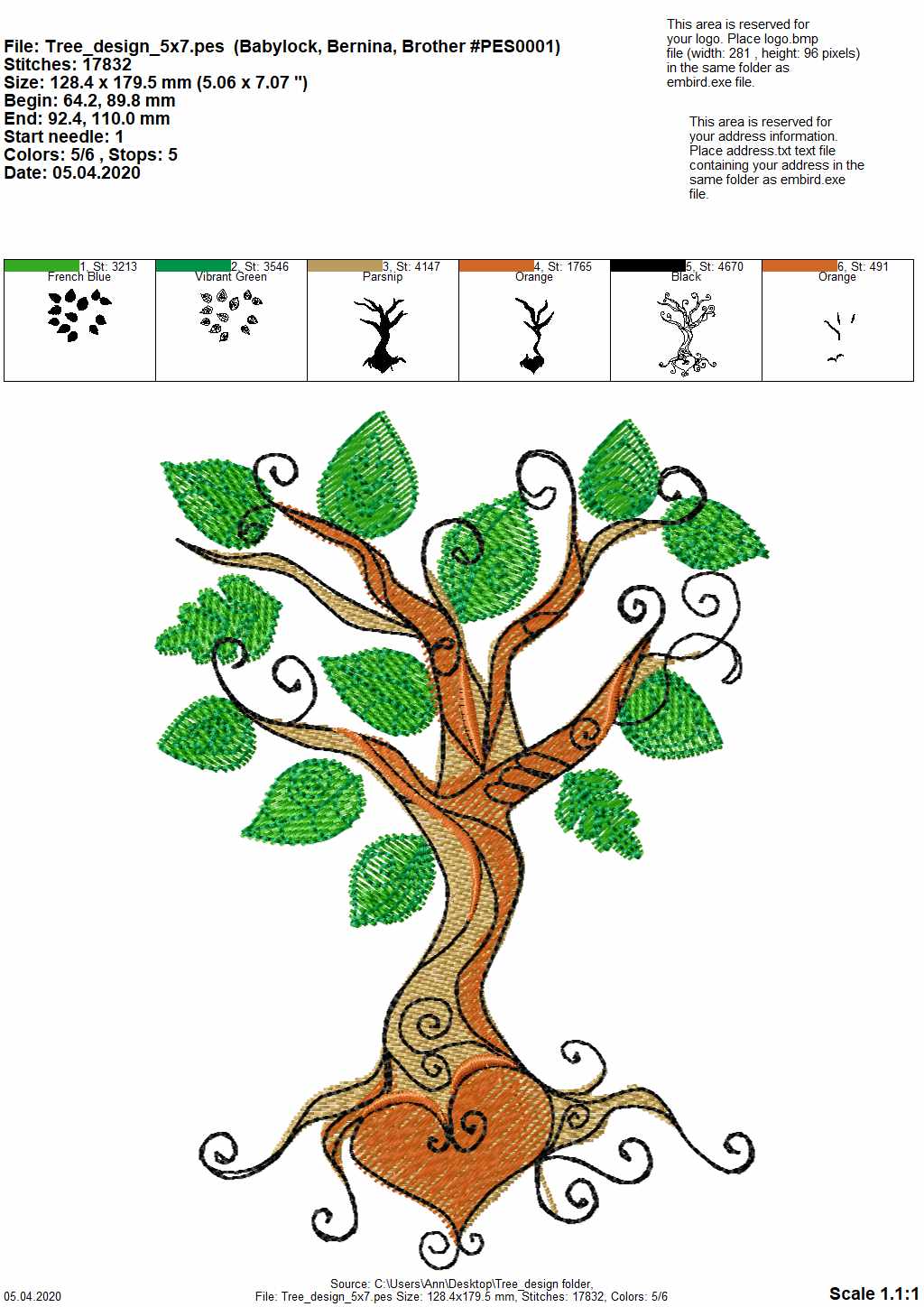 Tree of Life and Heart – Floral embroidery design by Artapli