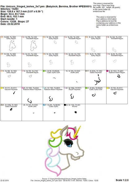 Fringed Eyelashes Unicorn Applique