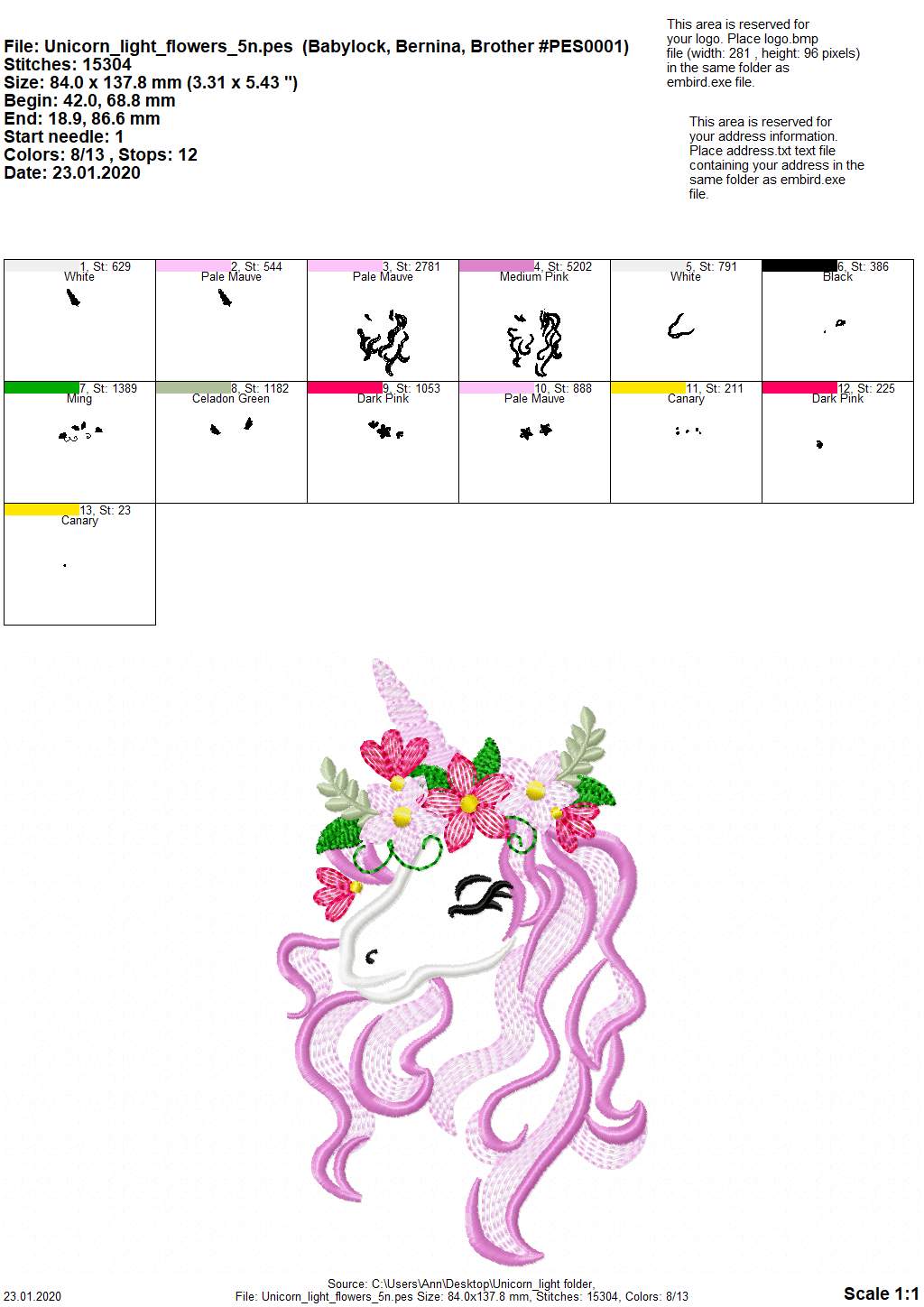 Floral crown Unicorn head summer girl – Floral embroidery design by Artapli