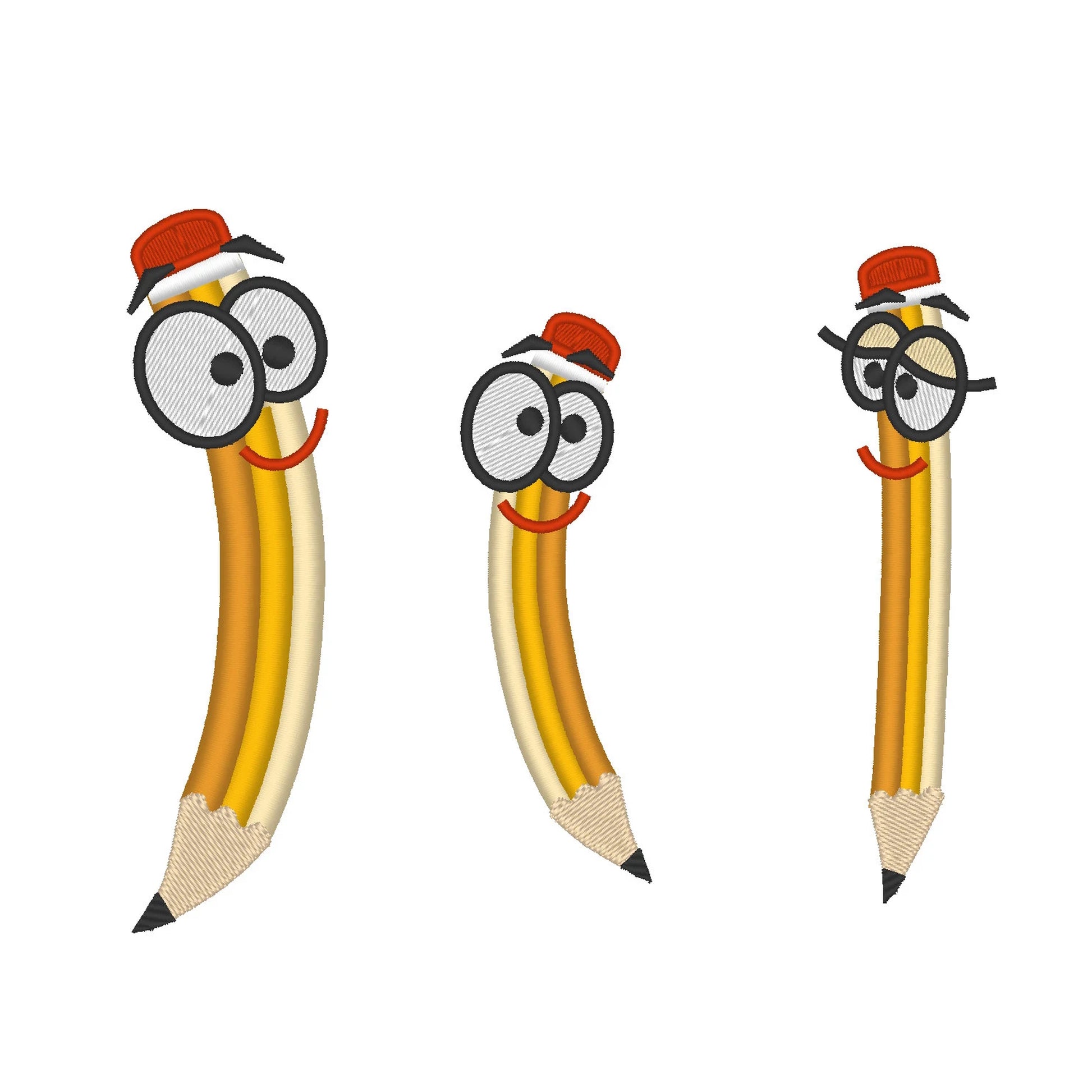 Cute real Teachers pencil 3 types machine Embroidery 3" 4" 5" 7" | PES DST JEF | Artapli