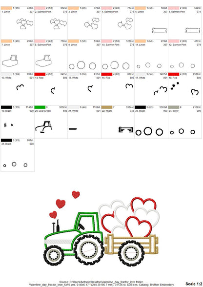 Valentine Tractor with Hearts – Tractor machine embroidery pattern by Artapli