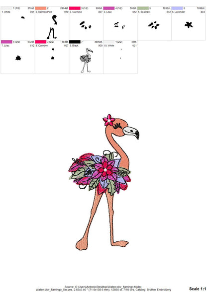 Watercolor Effect Floral Flamingo