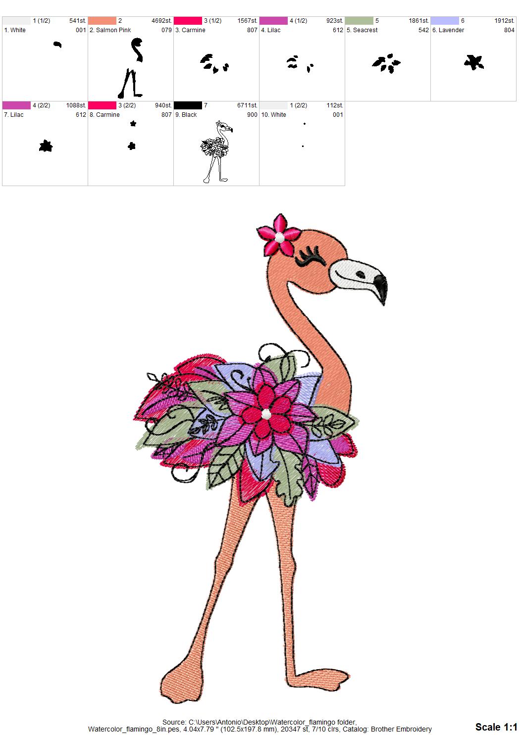 Watercolor Effect Floral Flamingo